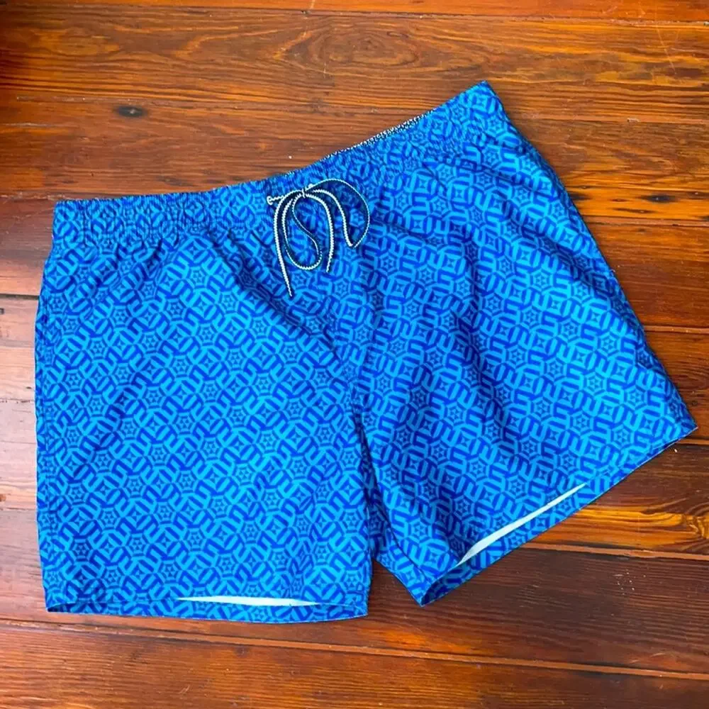 Ted Baker lined geometric print pull on drawstring waist swim trunks sz 7